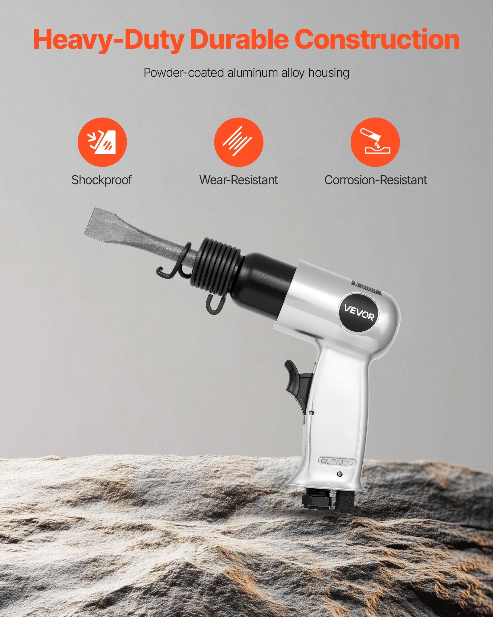 Air Hammer, 4500BPM Pneumatic Hammer with 40mm Stroke & 4PCS Chisels Round Shank, Lightweight & Compact Air Chisel Pneumatic Shovel Tool for Cutting Punching Scraping - Image 6