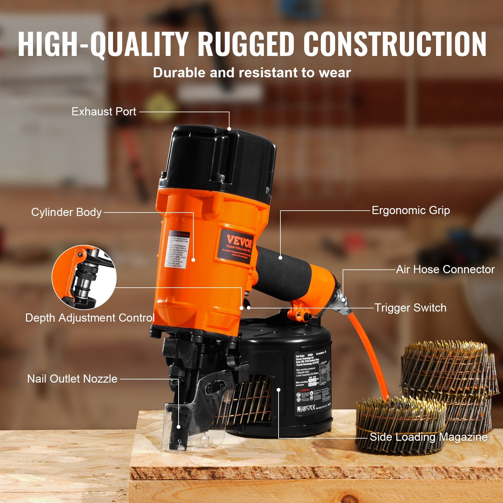 CN83N Coil Siding Nailer 50mm to 83mm 15 Degree Pneumatic Nail Gun - Image 5