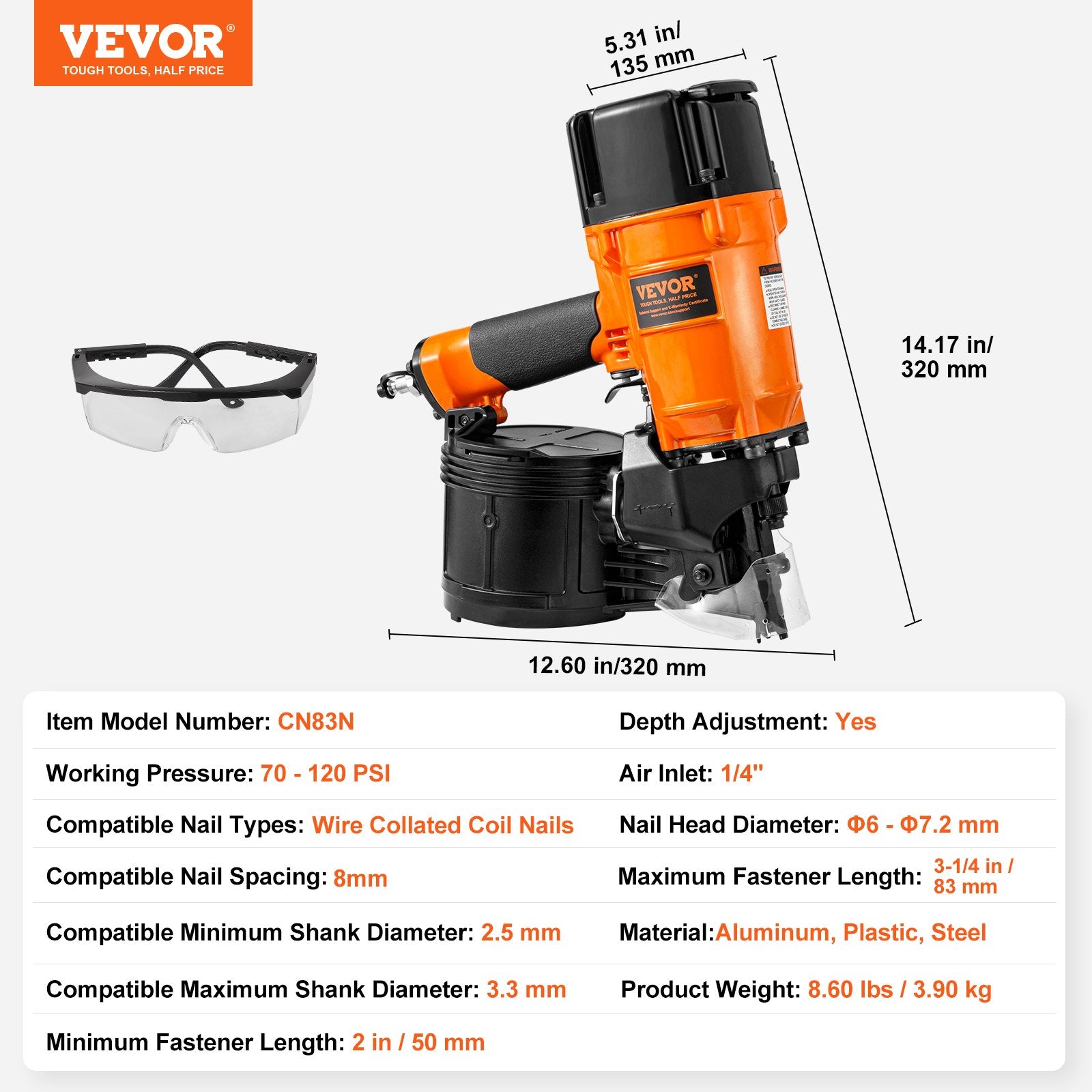 CN83N Coil Siding Nailer 50mm to 83mm 15 Degree Pneumatic Nail Gun - Image 7
