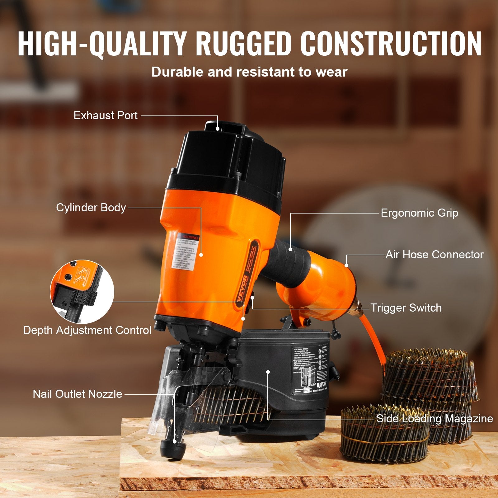 MCN90 Coil Framing Nailer 45mm to 90mm 15 Degree Pneumatic Nail Gun - Image 5