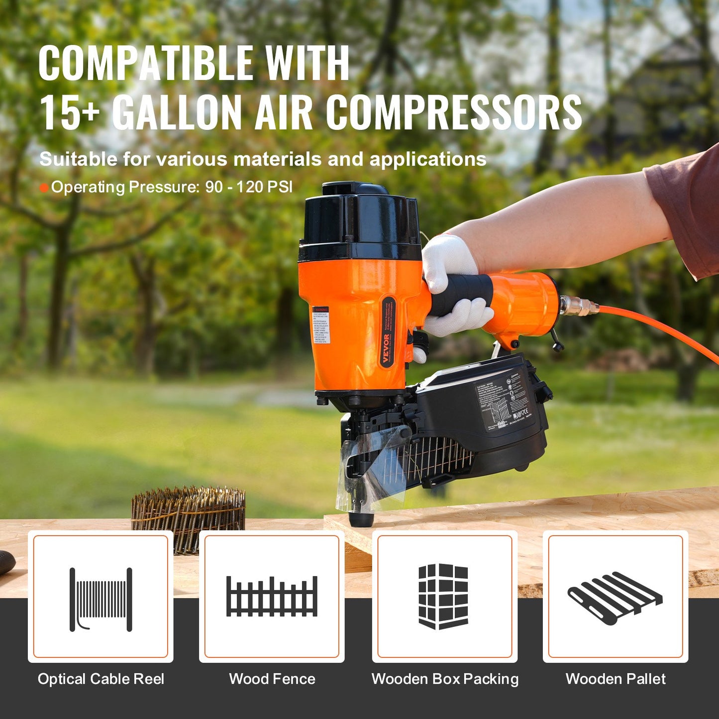 MCN90 Coil Framing Nailer 45mm to 90mm 15 Degree Pneumatic Nail Gun - Image 6