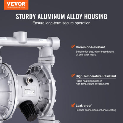 Air Operated Double Diaphragm Pump, 44GPM, Max 115PSI Air Waste Oil Pneumatic Transfer Pump with 2 Extra Diaphragms, 3.8cm Inlet & Outlet Aluminum Alloy Diaphragm Pump for Diesel Grease Oil - Image 2
