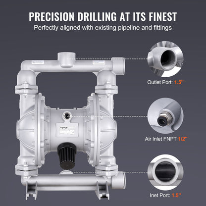 Air Operated Double Diaphragm Pump, 44GPM, Max 115PSI Air Waste Oil Pneumatic Transfer Pump with 2 Extra Diaphragms, 3.8cm Inlet & Outlet Aluminum Alloy Diaphragm Pump for Diesel Grease Oil - Image 4