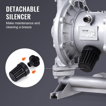 Air Operated Double Diaphragm Pump, 44GPM, Max 115PSI Air Waste Oil Pneumatic Transfer Pump with 2 Extra Diaphragms, 3.8cm Inlet & Outlet Aluminum Alloy Diaphragm Pump for Diesel Grease Oil - Image 5