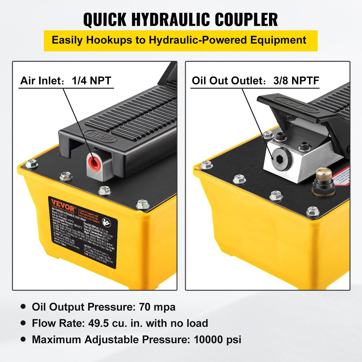 Air Hydraulic Pump, 10,000 PSI Hydraulic Foot Pump, 0.6 Gal Reservoir Foot Operated Air/Hydraulic Pump, with Hose and Spray Gun for Heavy Machinery Rigging, Auto Repair, Auto Body Frame Machines - Image 3