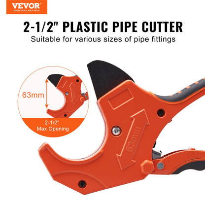 PVC Pipe Cutter, 0-2-1/2" O.D. Ratcheting PVC Pipe Cutter, Heavy Duty Tube Cutting Tool with Spare SK5 Blade for PVC, CPVC, PP-R, PEX, PE, Rubber Hoses - Image 2