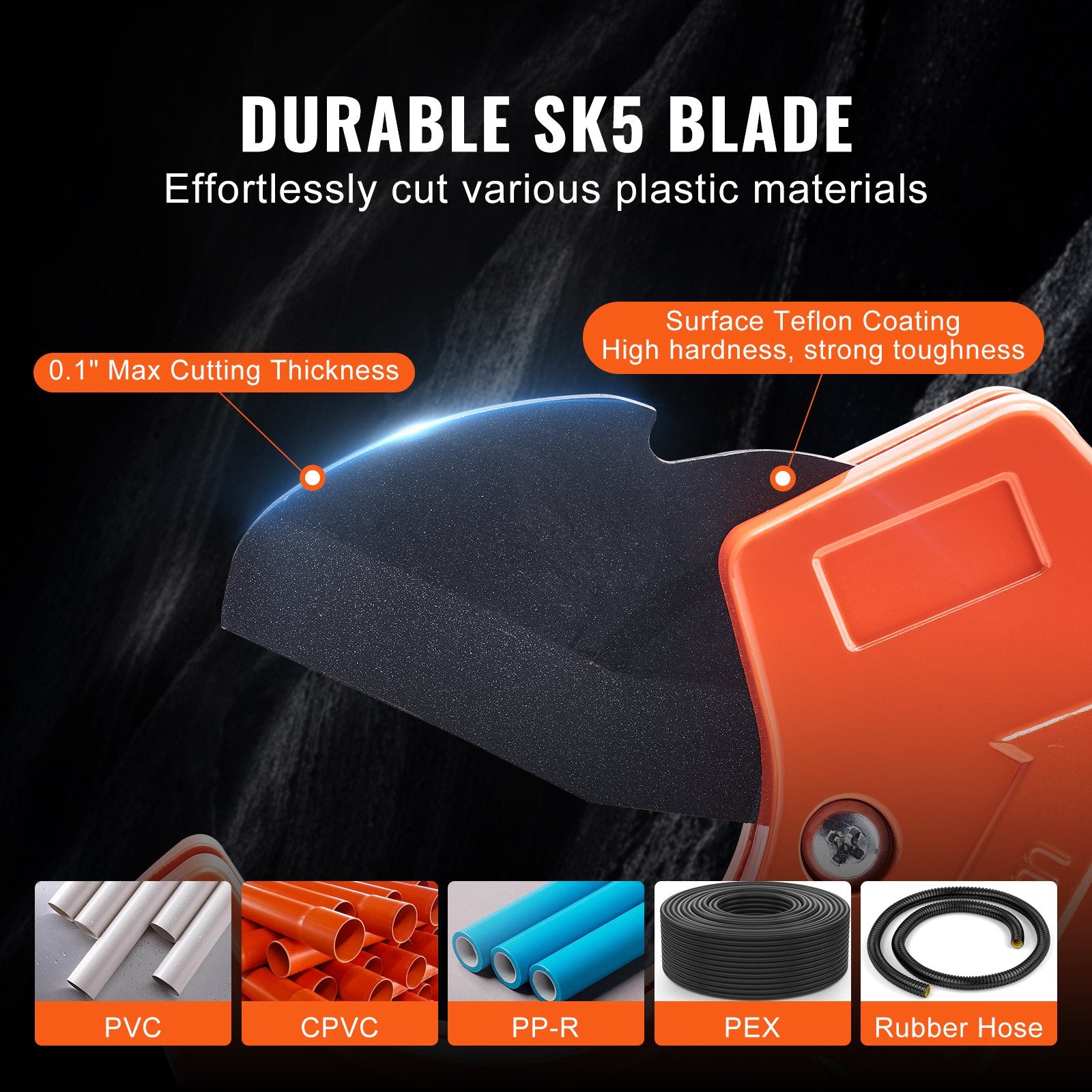 PVC Pipe Cutter, 0-2-1/2" O.D. Ratcheting PVC Pipe Cutter, Heavy Duty Tube Cutting Tool with Spare SK5 Blade for PVC, CPVC, PP-R, PEX, PE, Rubber Hoses - Image 3