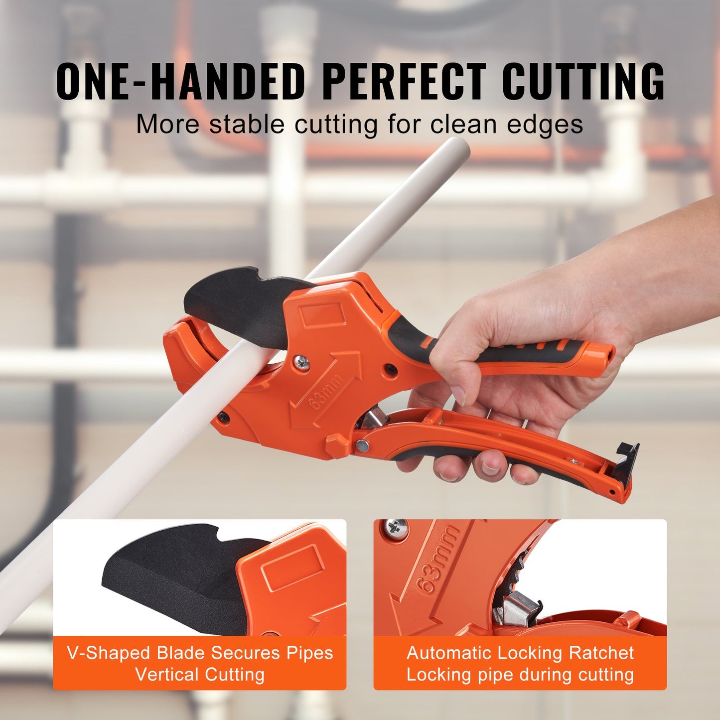 PVC Pipe Cutter, 0-2-1/2" O.D. Ratcheting PVC Pipe Cutter, Heavy Duty Tube Cutting Tool with Spare SK5 Blade for PVC, CPVC, PP-R, PEX, PE, Rubber Hoses - Image 4