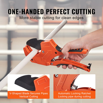 PVC Pipe Cutter, 0-2-1/2" O.D. Ratcheting PVC Pipe Cutter, Heavy Duty Tube Cutting Tool with Spare SK5 Blade for PVC, CPVC, PP-R, PEX, PE, Rubber Hoses - Image 4