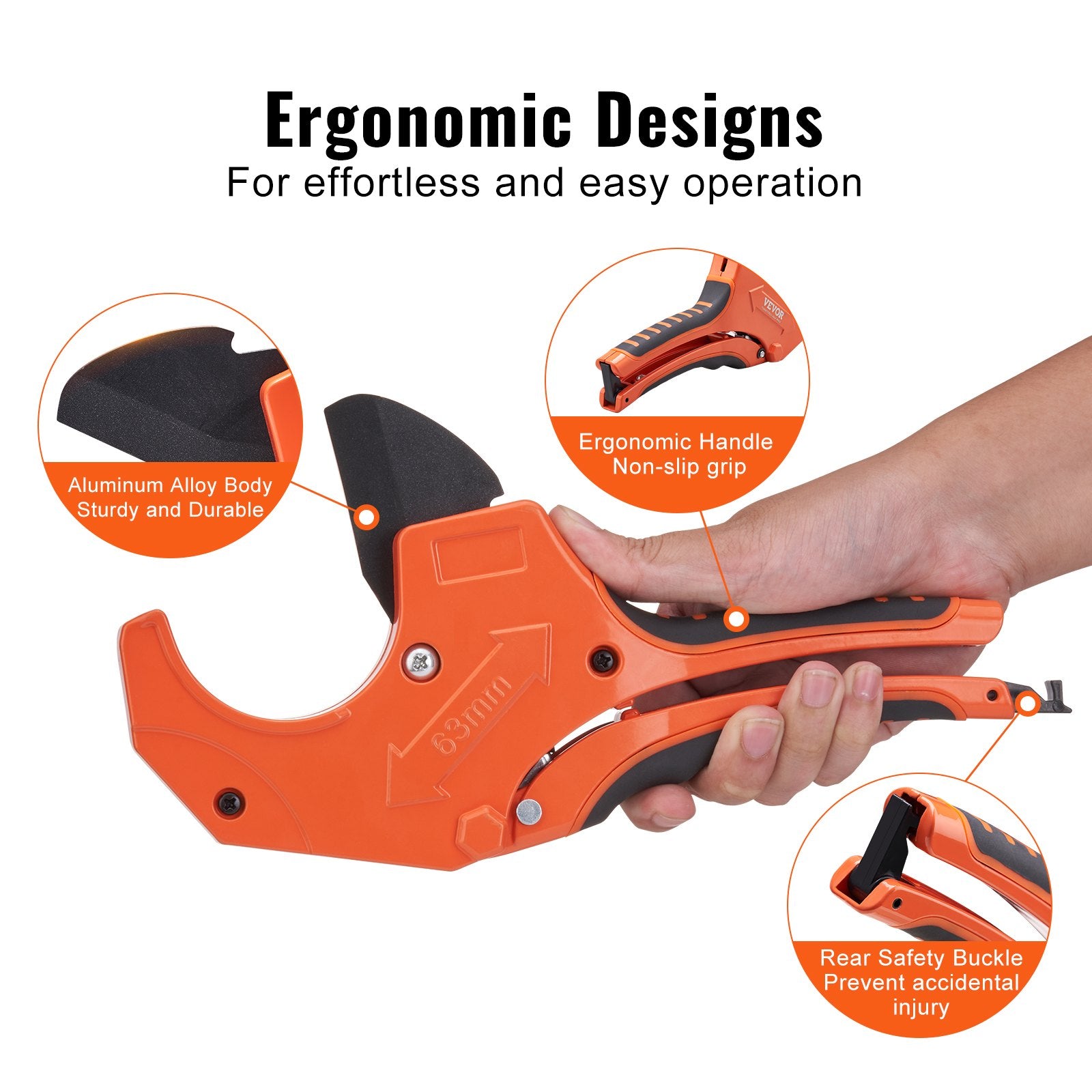 PVC Pipe Cutter, 0-2-1/2" O.D. Ratcheting PVC Pipe Cutter, Heavy Duty Tube Cutting Tool with Spare SK5 Blade for PVC, CPVC, PP-R, PEX, PE, Rubber Hoses - Image 5