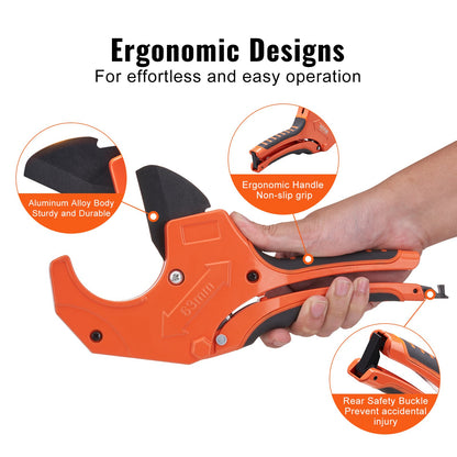 PVC Pipe Cutter, 0-2-1/2" O.D. Ratcheting PVC Pipe Cutter, Heavy Duty Tube Cutting Tool with Spare SK5 Blade for PVC, CPVC, PP-R, PEX, PE, Rubber Hoses - Image 5