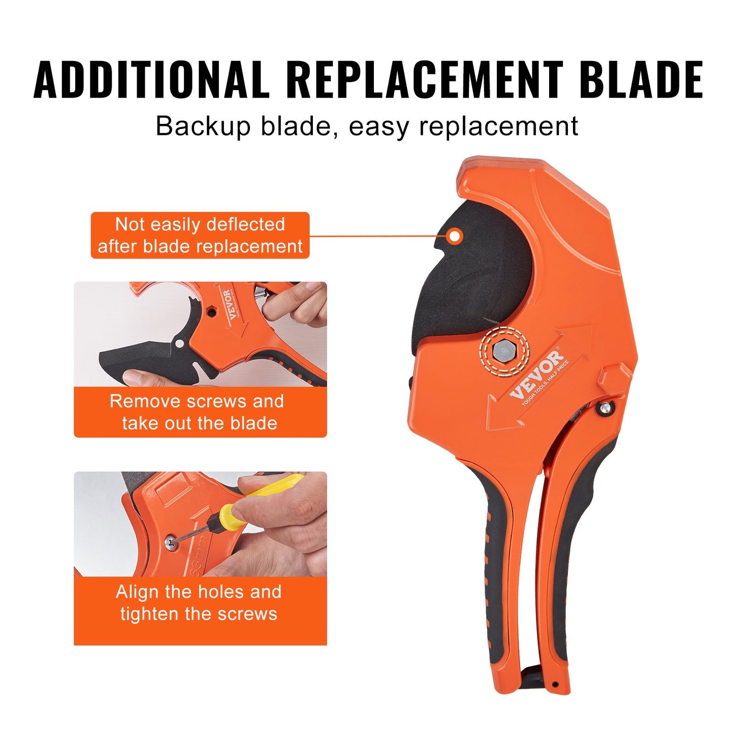 PVC Pipe Cutter, 0-2-1/2" O.D. Ratcheting PVC Pipe Cutter, Heavy Duty Tube Cutting Tool with Spare SK5 Blade for PVC, CPVC, PP-R, PEX, PE, Rubber Hoses - Image 6