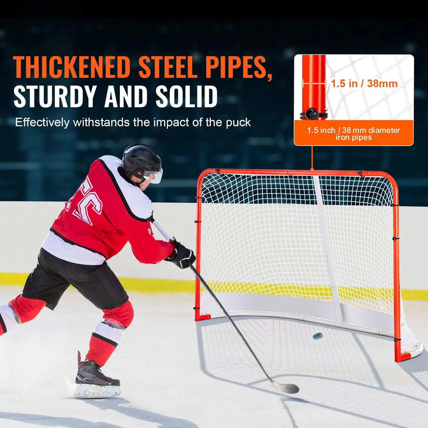 Street Hockey Net, Indoor Outdoor Steel Hockey Goal, Official Regulation Pro Hockey Training Goal Set, Portable Hockey Goal with Net, Easy Assemble, 72" x 48", White/Red - Image 2