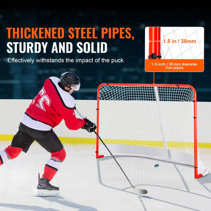 Street Hockey Net, Indoor Outdoor Steel Hockey Goal, Official Regulation Pro Hockey Training Goal Set, Portable Hockey Goal with Net, Easy Assemble, 72" x 48", White/Red - Image 2
