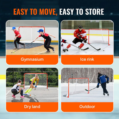 Street Hockey Net, Indoor Outdoor Steel Hockey Goal, Official Regulation Pro Hockey Training Goal Set, Portable Hockey Goal with Net, Easy Assemble, 72" x 48", White/Red - Image 6
