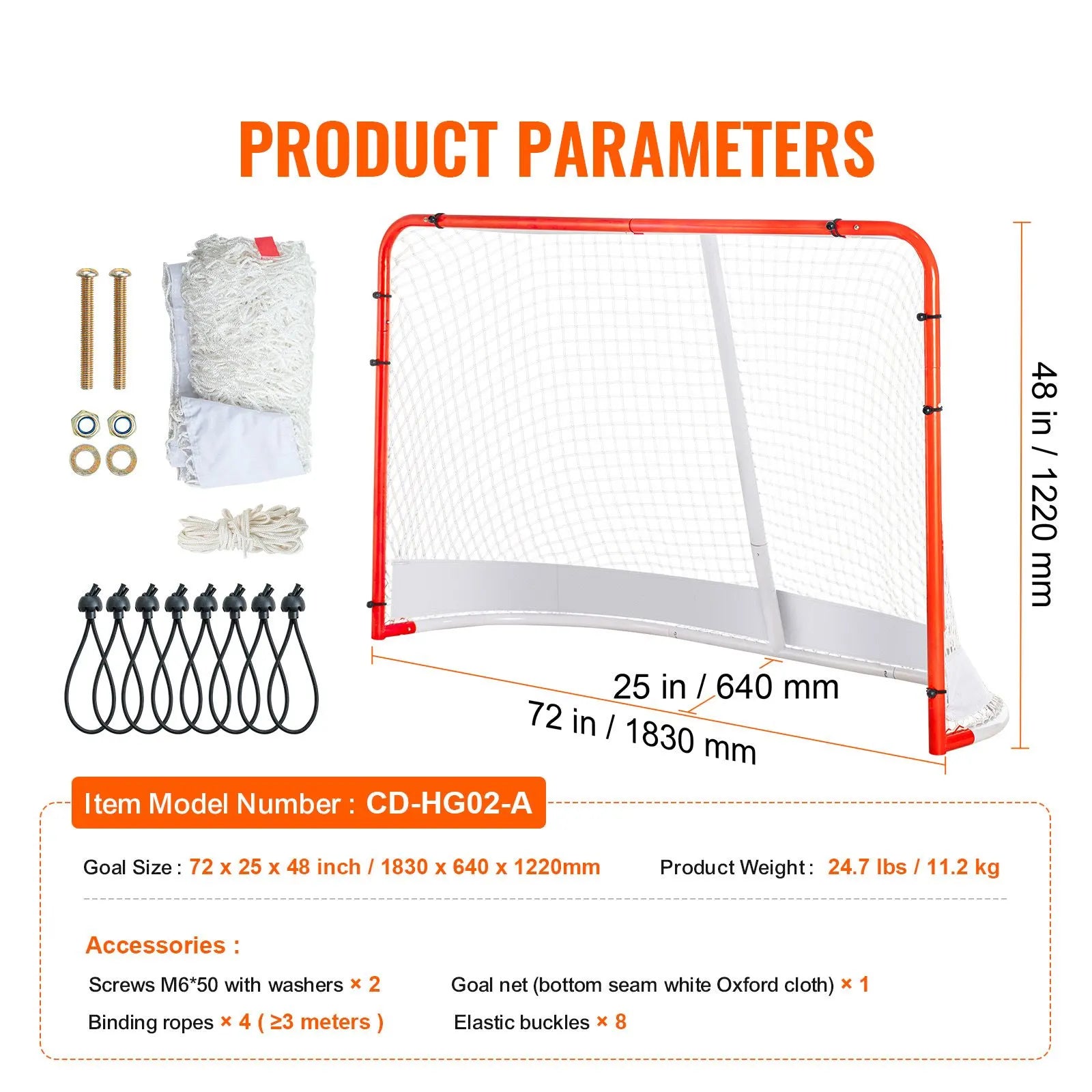 Street Hockey Net, Indoor Outdoor Steel Hockey Goal, Official Regulation Pro Hockey Training Goal Set, Portable Hockey Goal with Net, Easy Assemble, 72" x 48", White/Red - Image 7