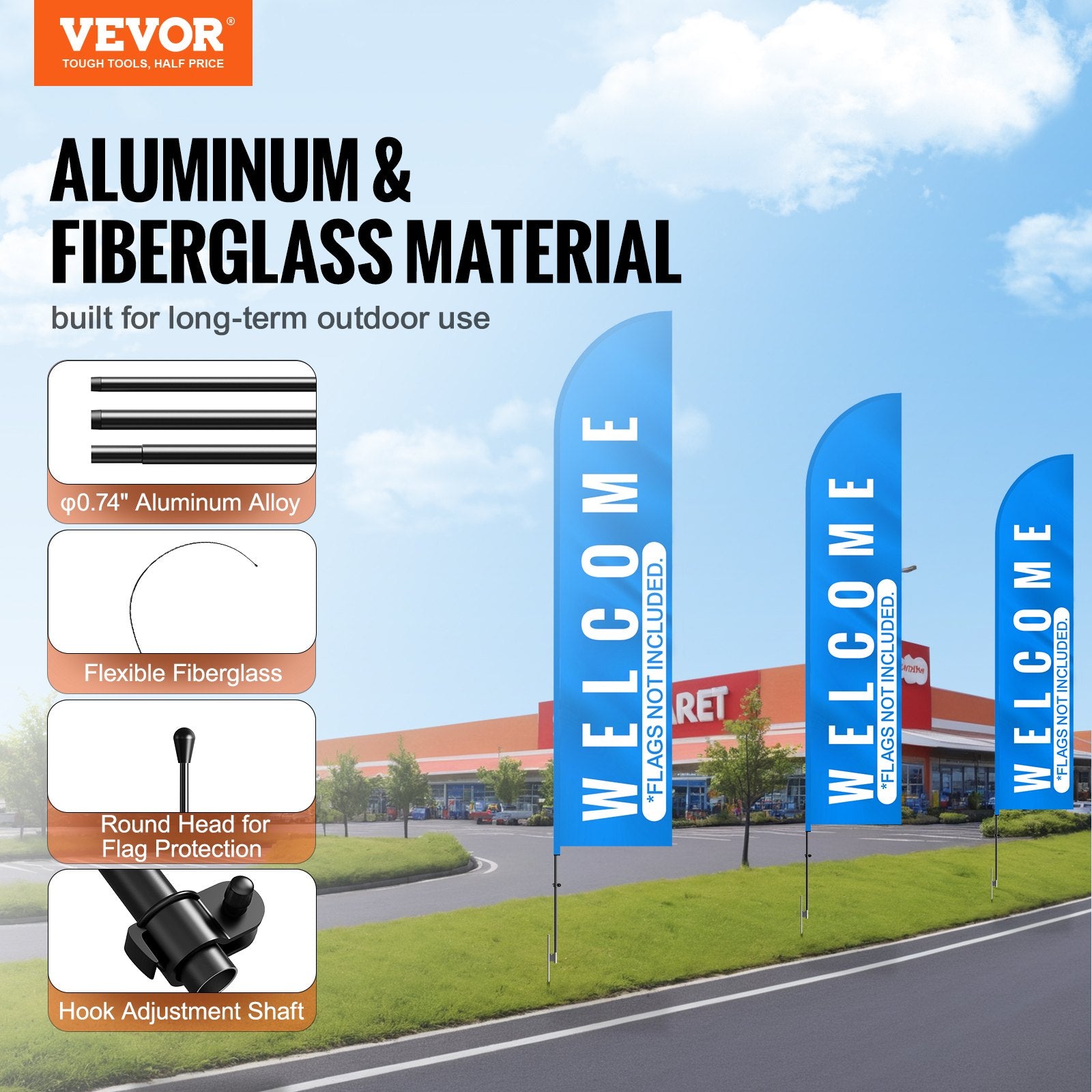 Feather Flag Pole Kit, Swooper Flag Pole Set 16.3 ft, Sign Flag Poles for Business Advertising Flags Outdoor, with A Ground Stake and Carrying Bag (Flag Not Included) - Image 2
