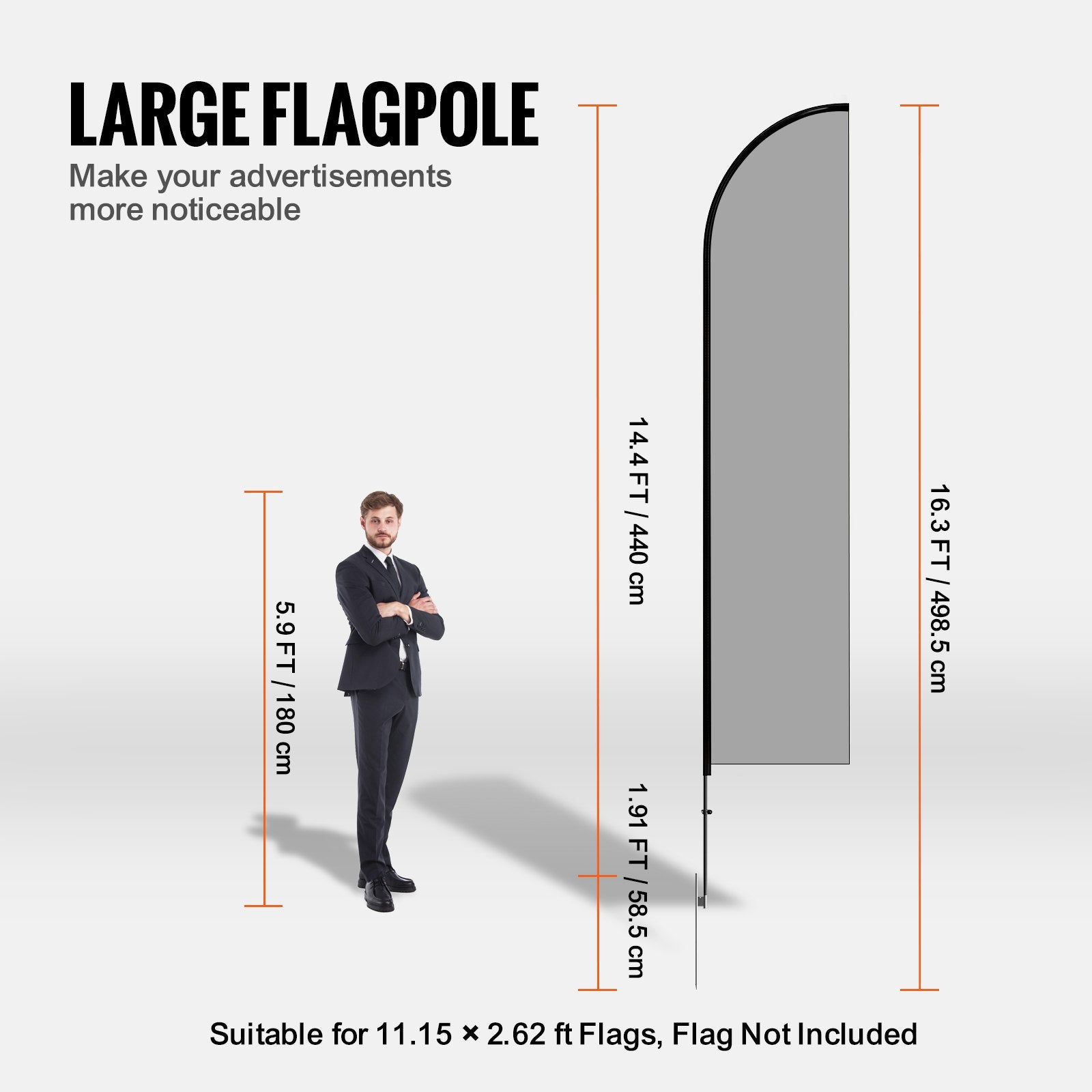 Feather Flag Pole Kit, Swooper Flag Pole Set 16.3 ft, Sign Flag Poles for Business Advertising Flags Outdoor, with A Ground Stake and Carrying Bag (Flag Not Included) - Image 3