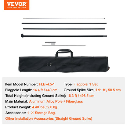Feather Flag Pole Kit, Swooper Flag Pole Set 16.3 ft, Sign Flag Poles for Business Advertising Flags Outdoor, with A Ground Stake and Carrying Bag (Flag Not Included) - Image 7