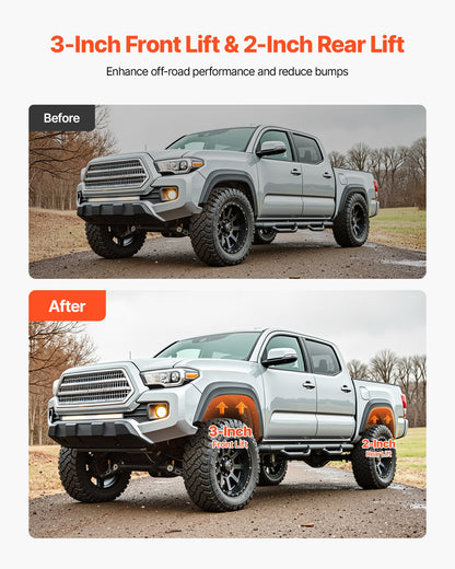 76.2 mm Front and 50.8 mm Rear Leveling Lift Kit for 2007-2023 Silverado 1500 2WD/4WD, 2007-2023 Sierra 1500 2WD/4WD, Chassis Level Kit with 2 Front Strut Spacers, 2 Rear Lift Blocks, 2 U-Bolts - Image 2