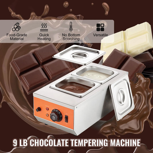 Chocolate Tempering Machine, 2 Tanks Chocolate Melting Pot with TEMP Control, 800W Stainless Steel Electric Commercial Food Warmer For Chocolate/Milk/Cream Melting and Heating - Image 2