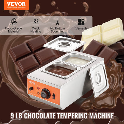 Chocolate Tempering Machine, 2 Tanks Chocolate Melting Pot with TEMP Control, 800W Stainless Steel Electric Commercial Food Warmer For Chocolate/Milk/Cream Melting and Heating - Image 2