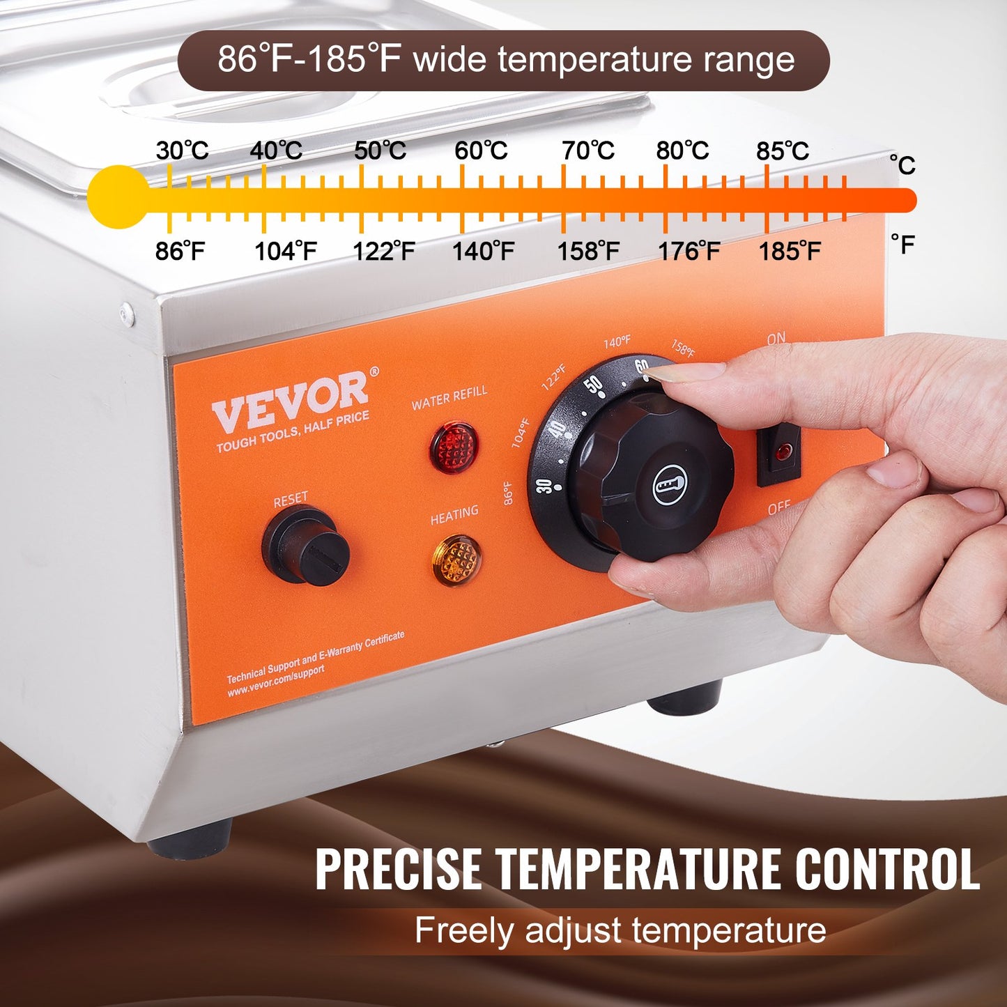 Chocolate Tempering Machine, 2 Tanks Chocolate Melting Pot with TEMP Control, 800W Stainless Steel Electric Commercial Food Warmer For Chocolate/Milk/Cream Melting and Heating - Image 3