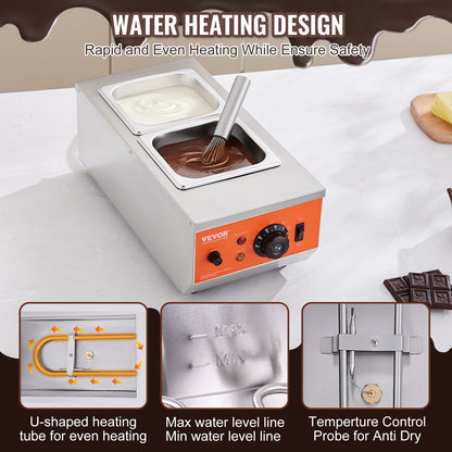 Chocolate Tempering Machine, 2 Tanks Chocolate Melting Pot with TEMP Control, 800W Stainless Steel Electric Commercial Food Warmer For Chocolate/Milk/Cream Melting and Heating - Image 4