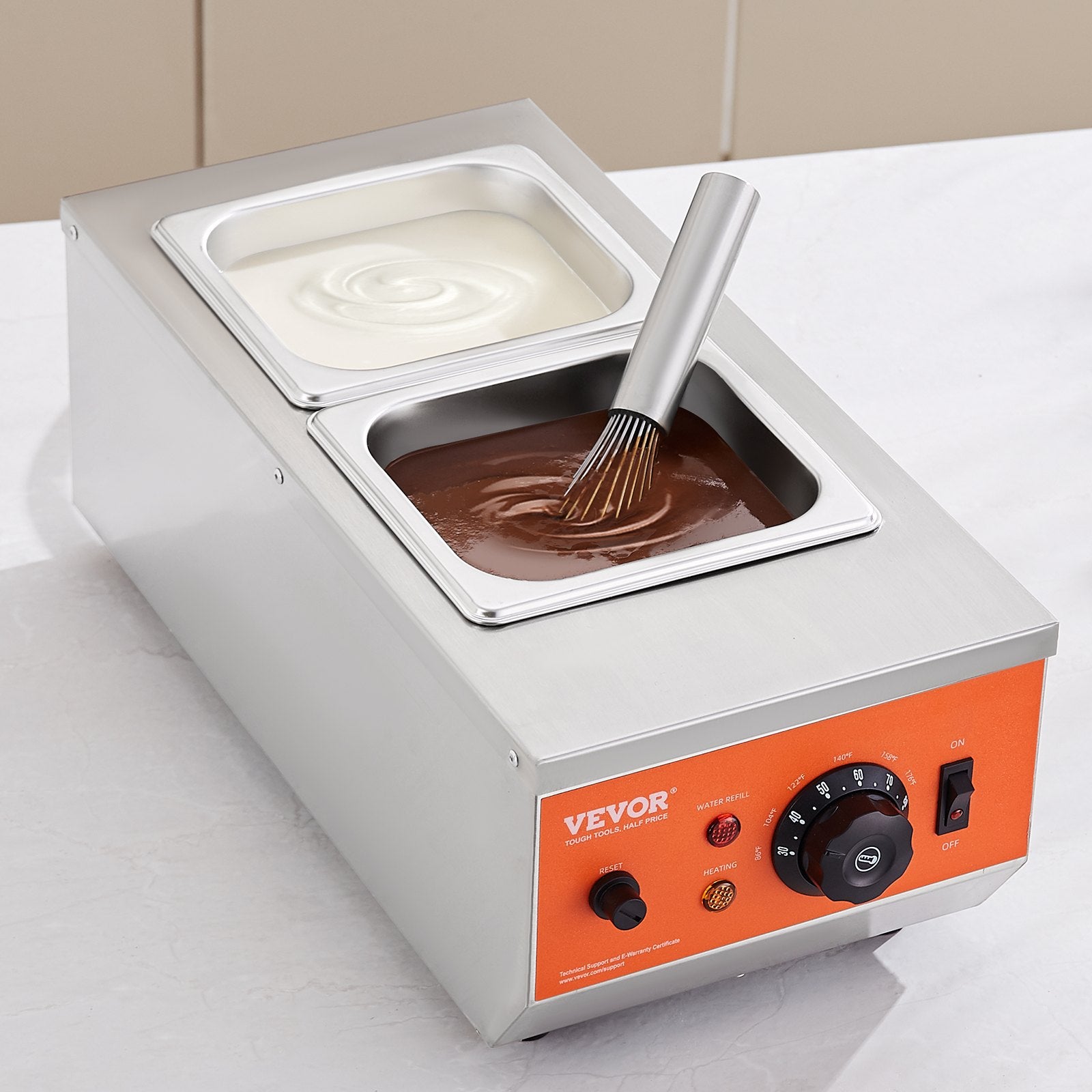 Chocolate Tempering Machine, 2 Tanks Chocolate Melting Pot with TEMP Control, 800W Stainless Steel Electric Commercial Food Warmer For Chocolate/Milk/Cream Melting and Heating - Image 8