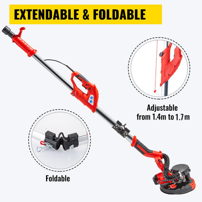 Drywall Sander 750W Electric, Electric Sander Variable Speed 800-1750RPM, Drywall Sander Foldable Sheetrock Sander, with Telescope Handle ,Vacuum Bag Drywall Sanders 6 Sand Pads - Image 4