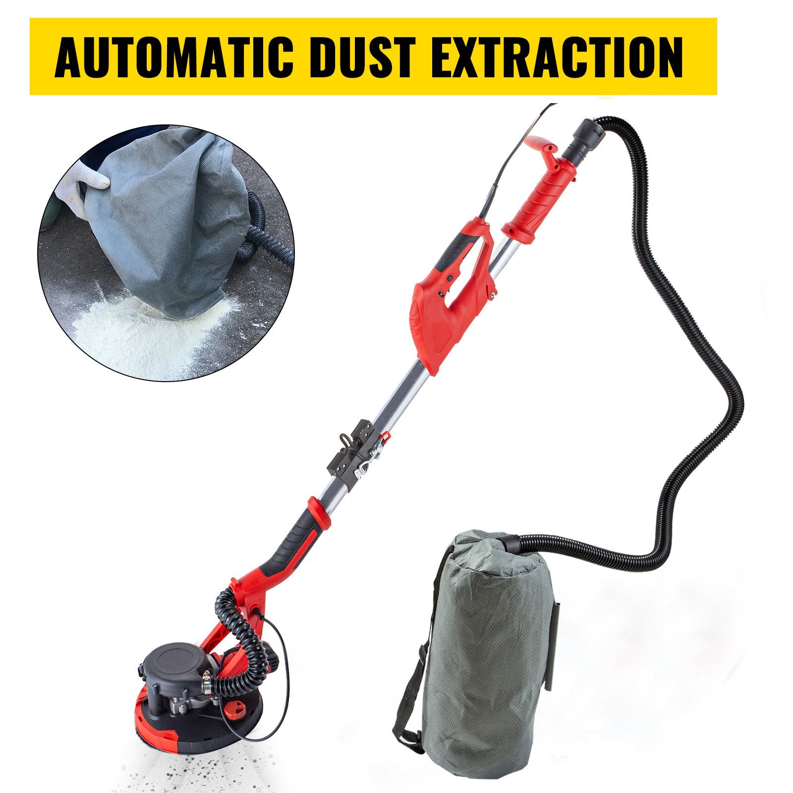 Drywall Sander 750W Electric, Electric Sander Variable Speed 800-1750RPM, Drywall Sander Foldable Sheetrock Sander, with Telescope Handle ,Vacuum Bag Drywall Sanders 6 Sand Pads - Image 5