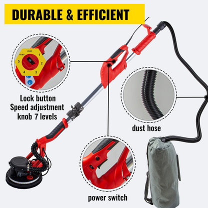 Drywall Sander 750W, Electric Drywall Sander, Foldable Sheetrock Sander, with Telescope Handle, Electric Sander, Variable Speed 800-1750 RPM, Wall Sander, with LED Strip Light and Vacuum Bag - Image 2