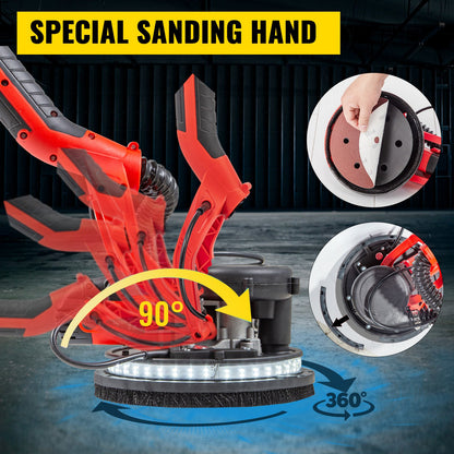 Drywall Sander 750W, Electric Drywall Sander, Foldable Sheetrock Sander, with Telescope Handle, Electric Sander, Variable Speed 800-1750 RPM, Wall Sander, with LED Strip Light and Vacuum Bag - Image 3