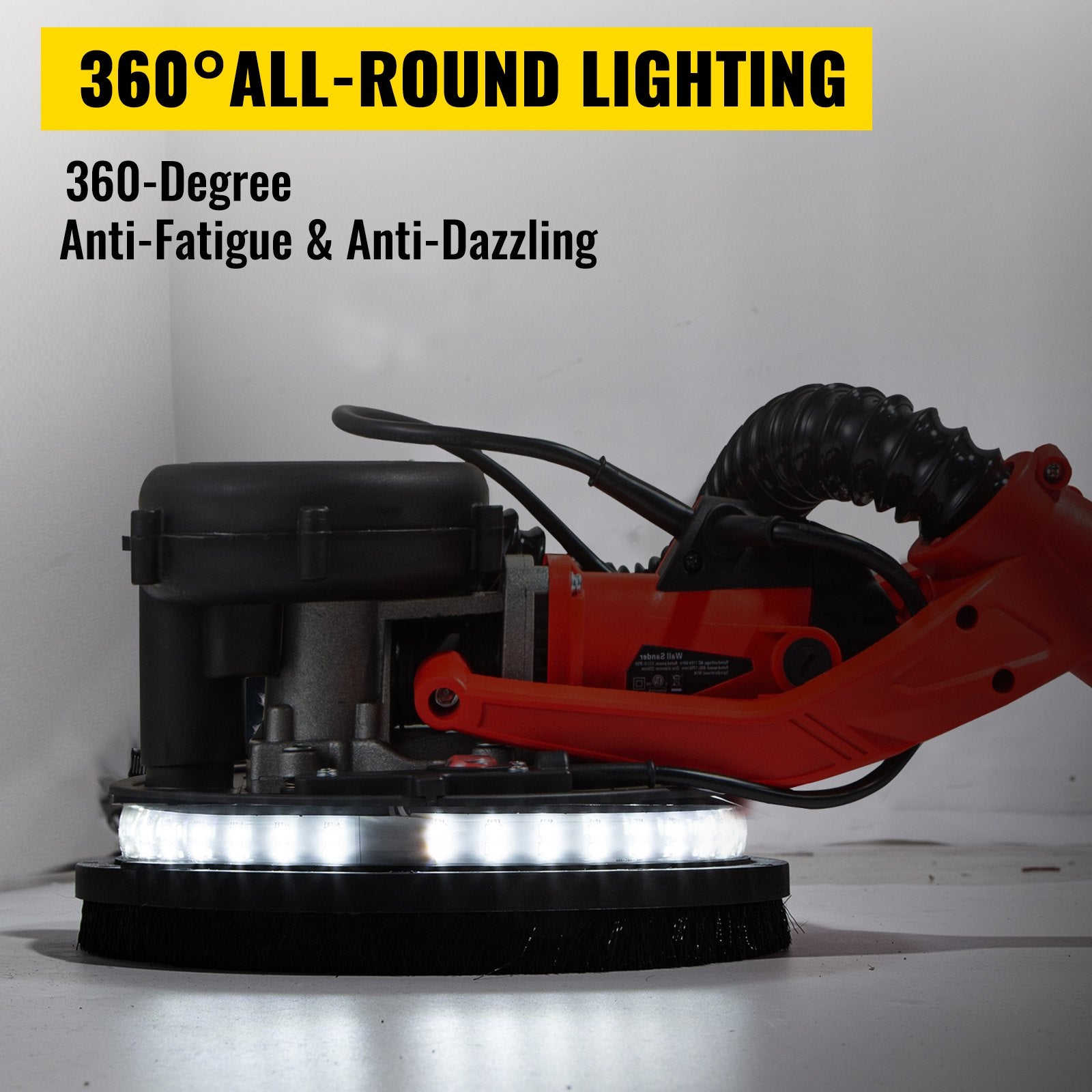 Drywall Sander 750W, Electric Drywall Sander, Foldable Sheetrock Sander, with Telescope Handle, Electric Sander, Variable Speed 800-1750 RPM, Wall Sander, with LED Strip Light and Vacuum Bag - Image 5