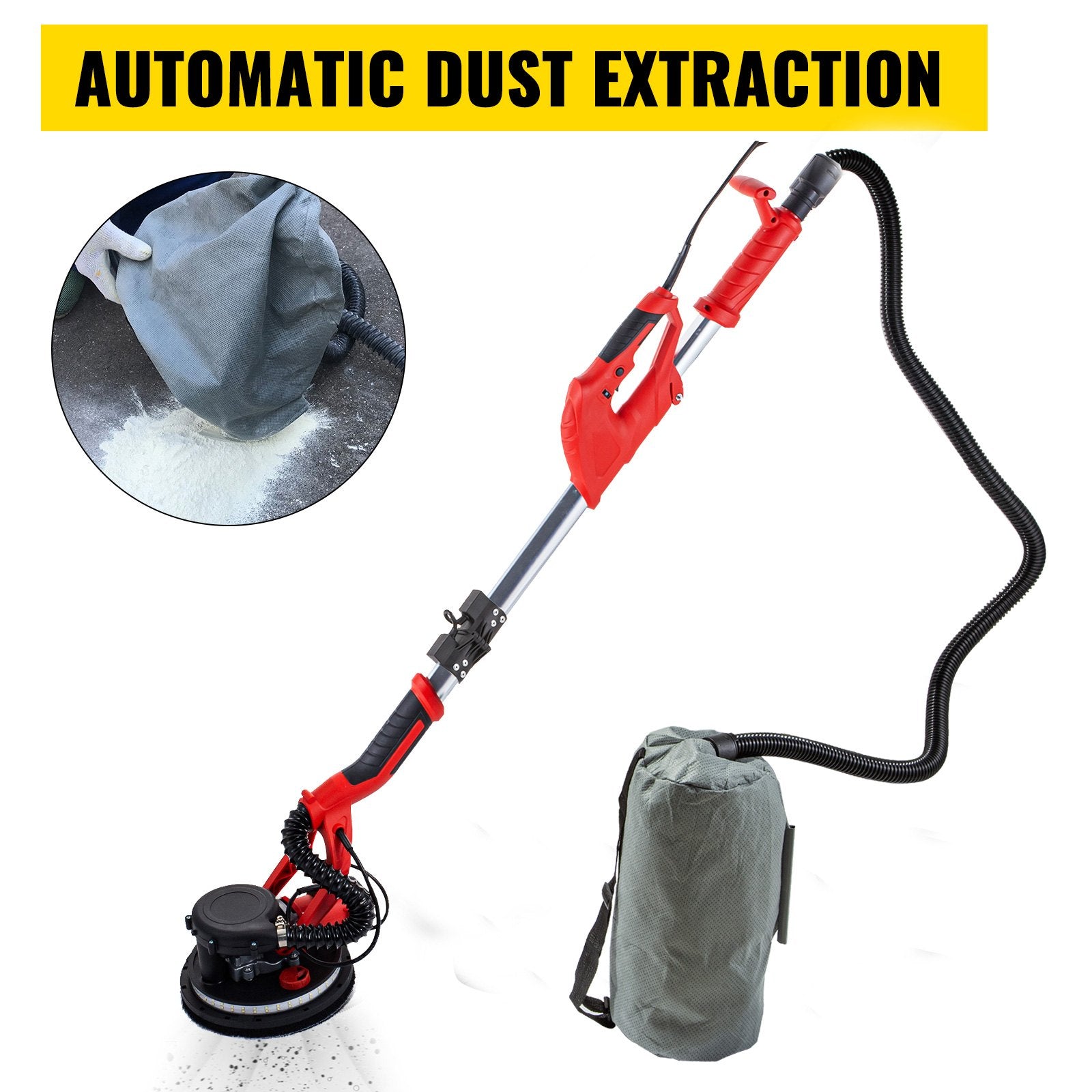 Drywall Sander 750W, Electric Drywall Sander, Foldable Sheetrock Sander, with Telescope Handle, Electric Sander, Variable Speed 800-1750 RPM, Wall Sander, with LED Strip Light and Vacuum Bag - Image 6