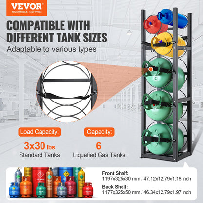 Refrigerant Tank Rack, with 3 x 30lbs and Other 3 Small Bottle Tanks, Cylinder Tank Rack 12.79x12.99x47.12 in, Refrigerant Cylinder Rack and Holders for Freon, Gases, Oxygen, Nitrogen - Image 2