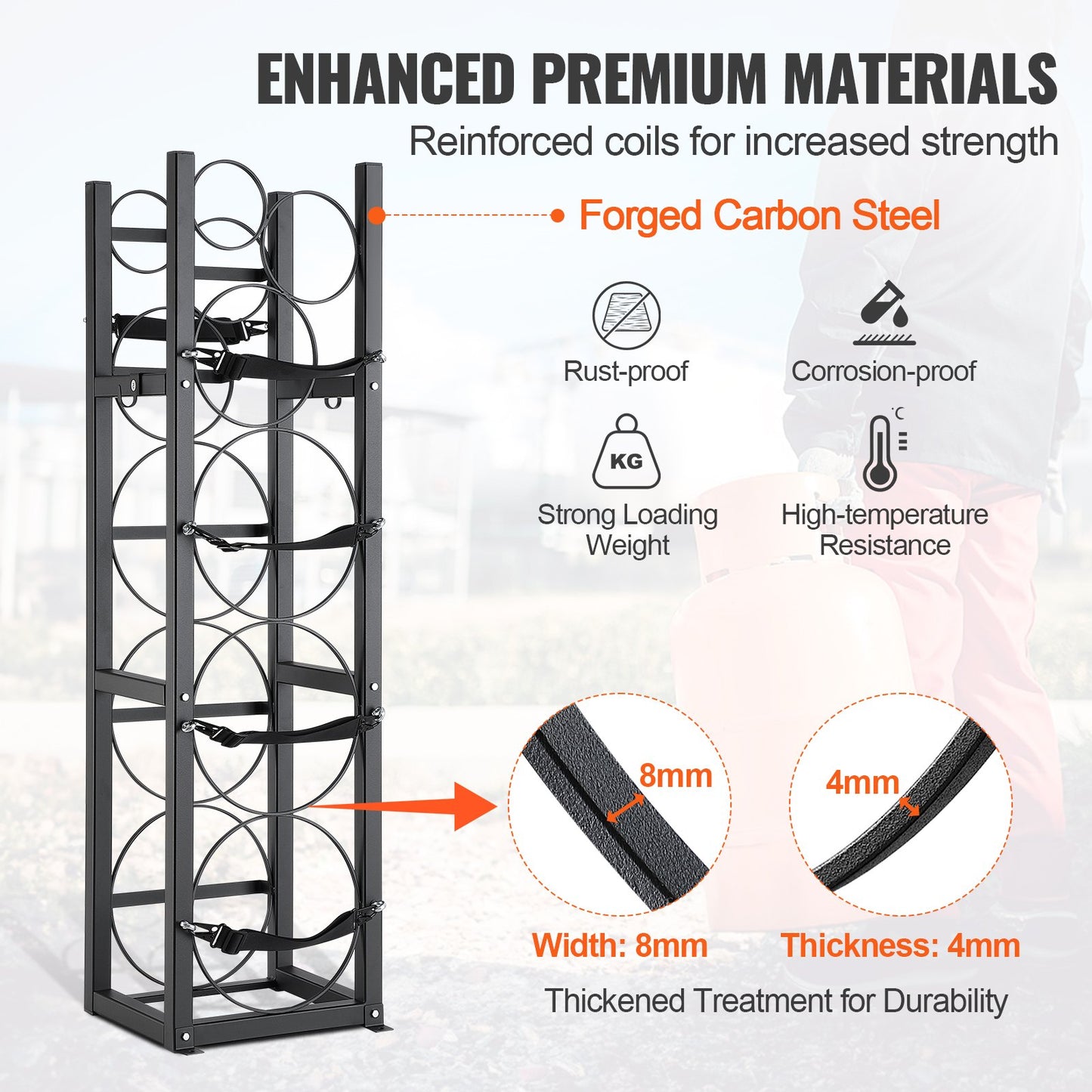 Refrigerant Tank Rack, with 3 x 30lbs and Other 3 Small Bottle Tanks, Cylinder Tank Rack 12.79x12.99x47.12 in, Refrigerant Cylinder Rack and Holders for Freon, Gases, Oxygen, Nitrogen - Image 3
