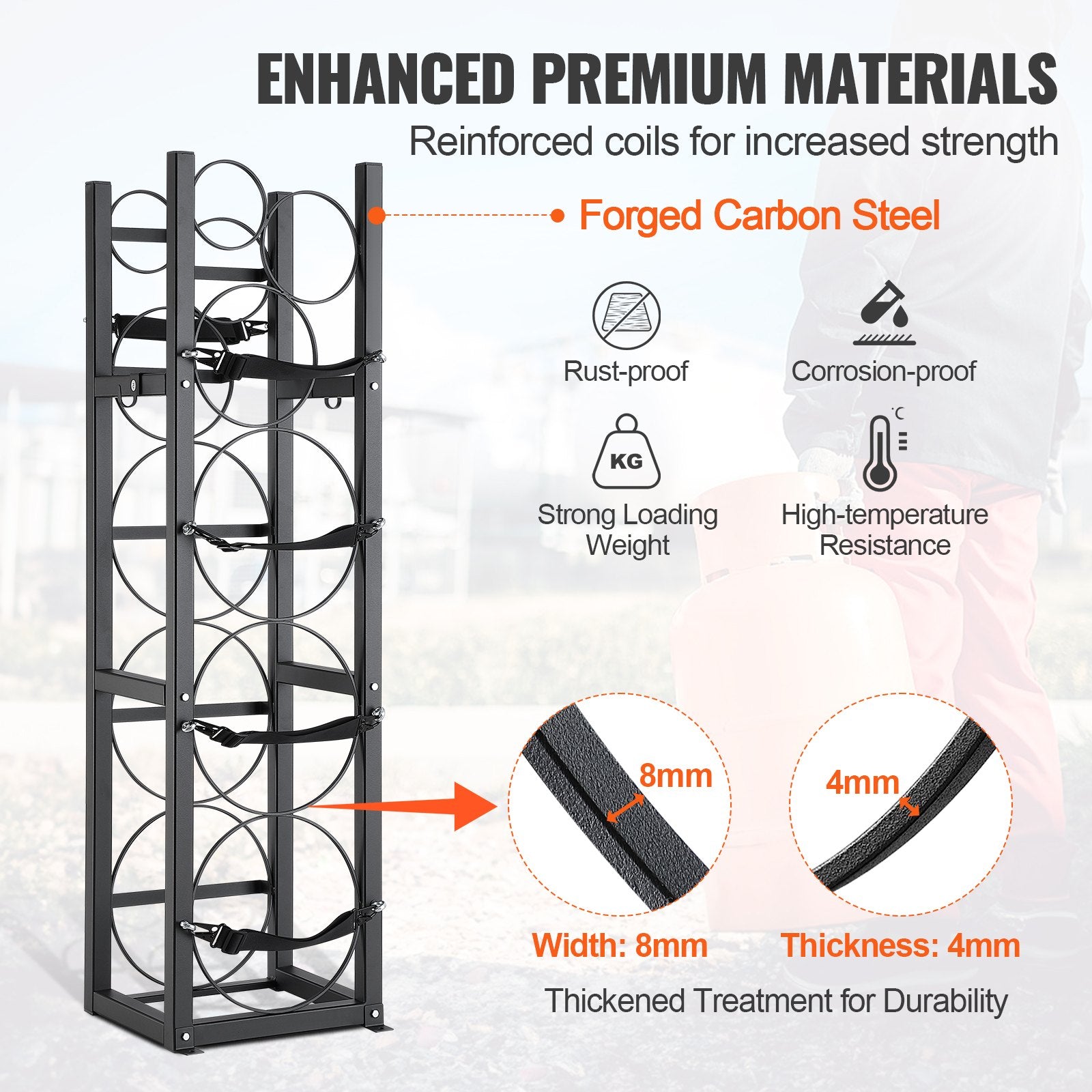 Refrigerant Tank Rack, with 3 x 30lbs and Other 3 Small Bottle Tanks, Cylinder Tank Rack 12.79x12.99x47.12 in, Refrigerant Cylinder Rack and Holders for Freon, Gases, Oxygen, Nitrogen - Image 3