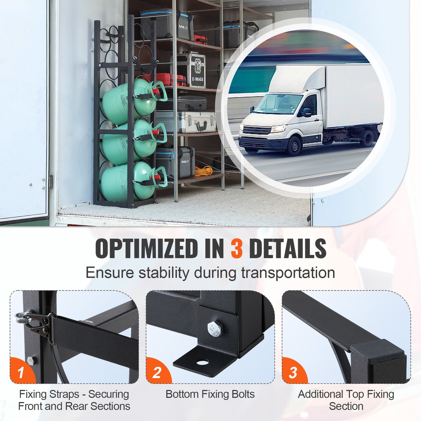 Refrigerant Tank Rack, with 3 x 30lbs and Other 3 Small Bottle Tanks, Cylinder Tank Rack 12.79x12.99x47.12 in, Refrigerant Cylinder Rack and Holders for Freon, Gases, Oxygen, Nitrogen - Image 4