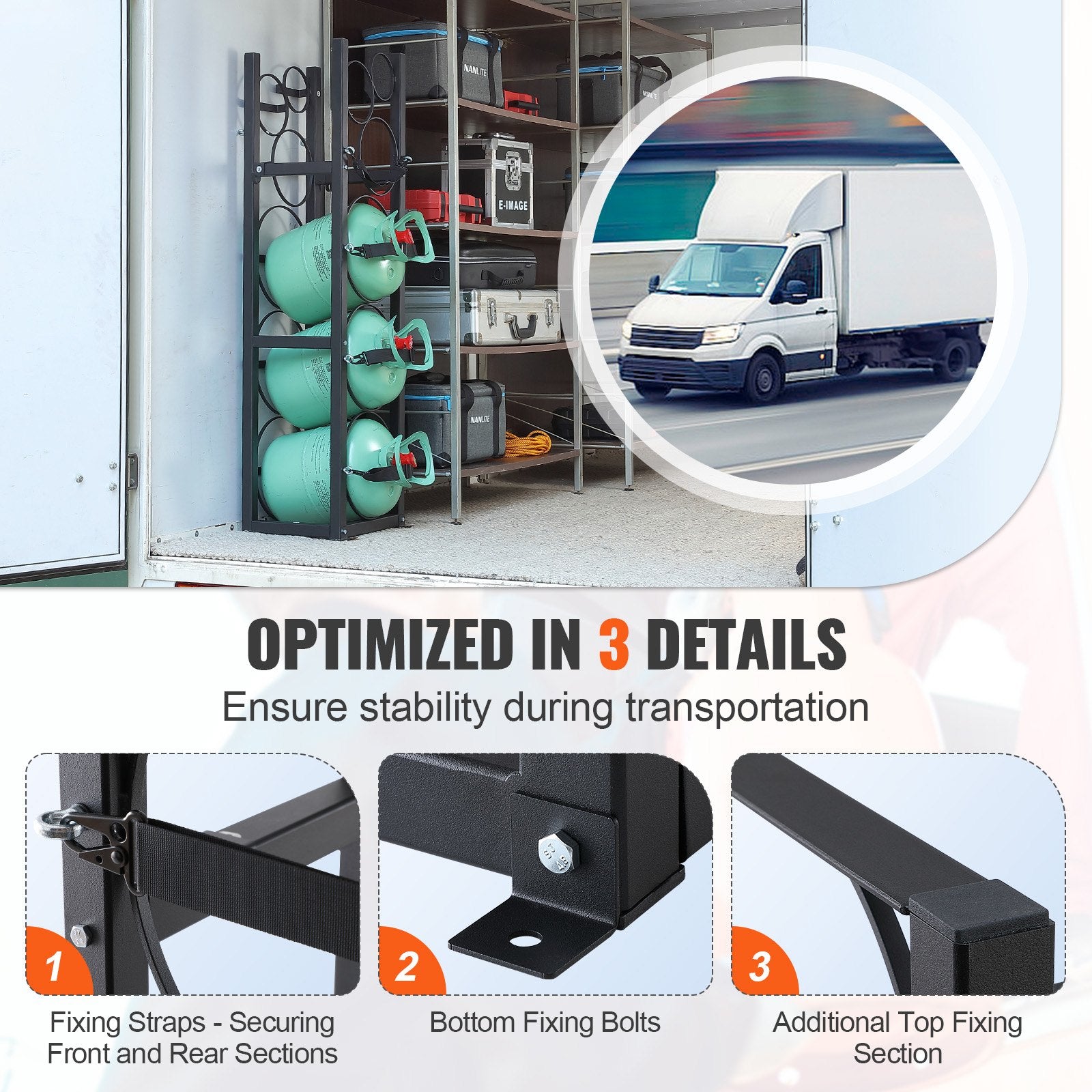 Refrigerant Tank Rack, with 3 x 30lbs and Other 3 Small Bottle Tanks, Cylinder Tank Rack 12.79x12.99x47.12 in, Refrigerant Cylinder Rack and Holders for Freon, Gases, Oxygen, Nitrogen - Image 4