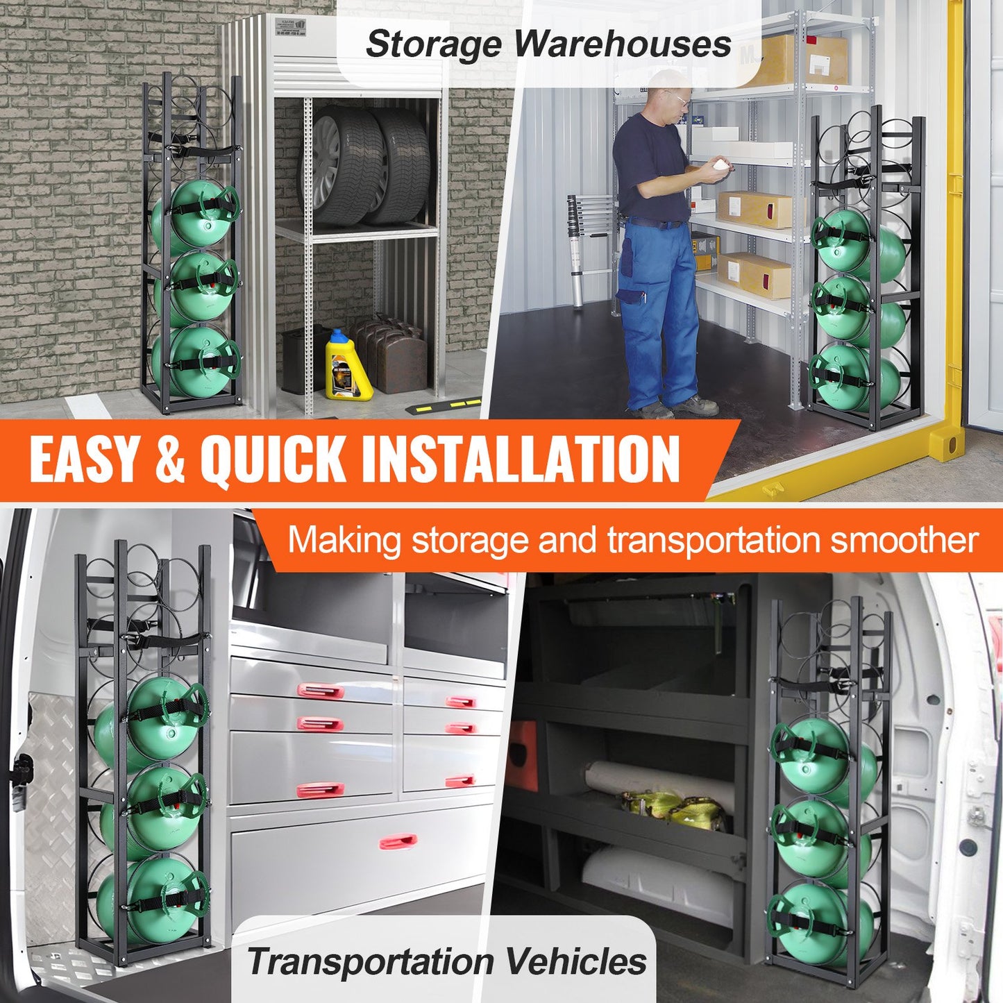 Refrigerant Tank Rack, with 3 x 30lbs and Other 3 Small Bottle Tanks, Cylinder Tank Rack 12.79x12.99x47.12 in, Refrigerant Cylinder Rack and Holders for Freon, Gases, Oxygen, Nitrogen - Image 6