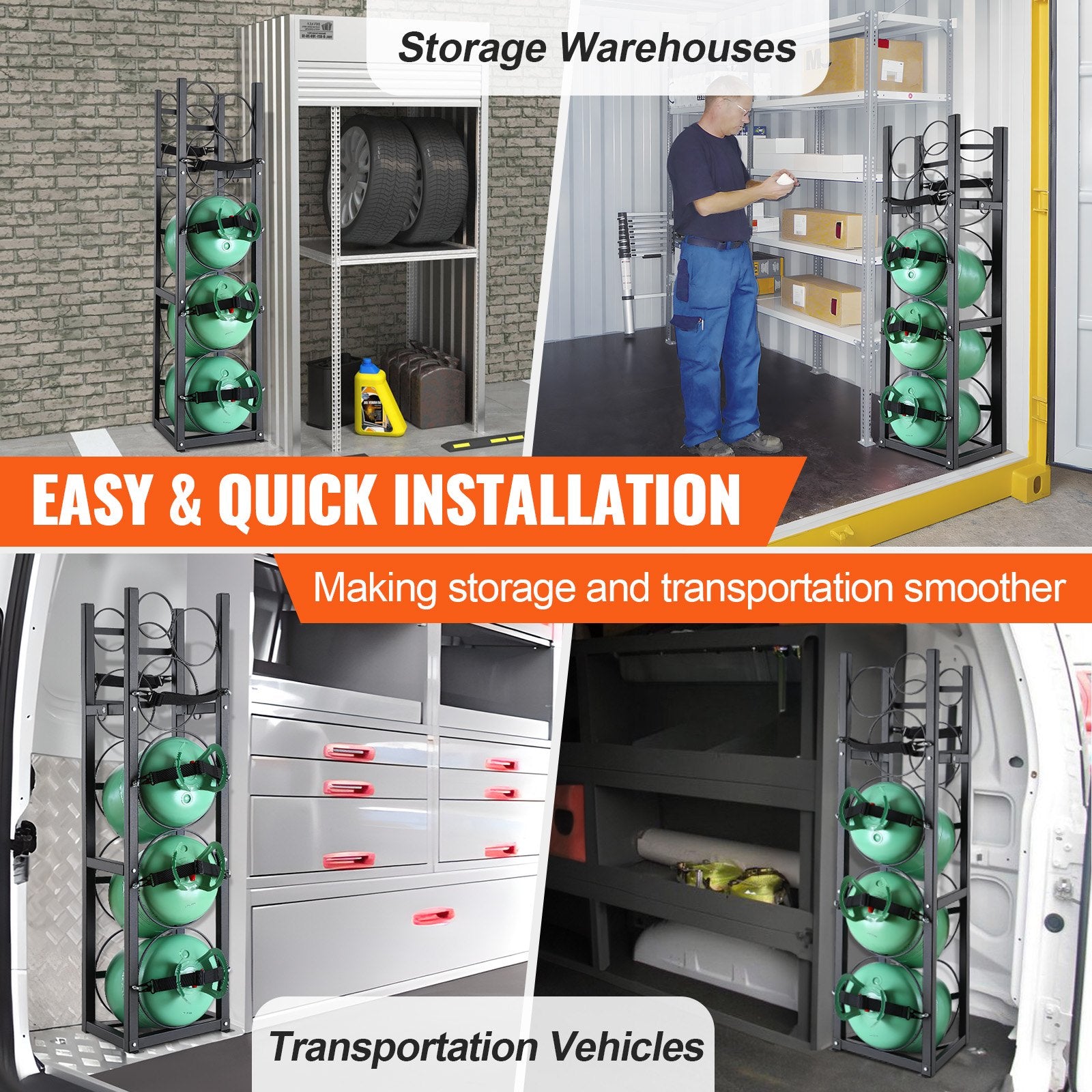Refrigerant Tank Rack, with 3 x 30lbs and Other 3 Small Bottle Tanks, Cylinder Tank Rack 12.79x12.99x47.12 in, Refrigerant Cylinder Rack and Holders for Freon, Gases, Oxygen, Nitrogen - Image 6