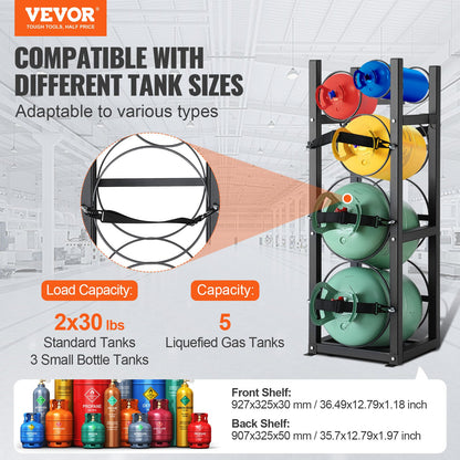 Refrigerant Tank Rack, with 2 x 30lbs and Other 3 Small Bottle Tanks, Cylinder Tank Rack 12.79x12.99x47.12 in, Refrigerant Cylinder Rack and Holders for Freon, Gases, Oxygen, Nitrogen - Image 2