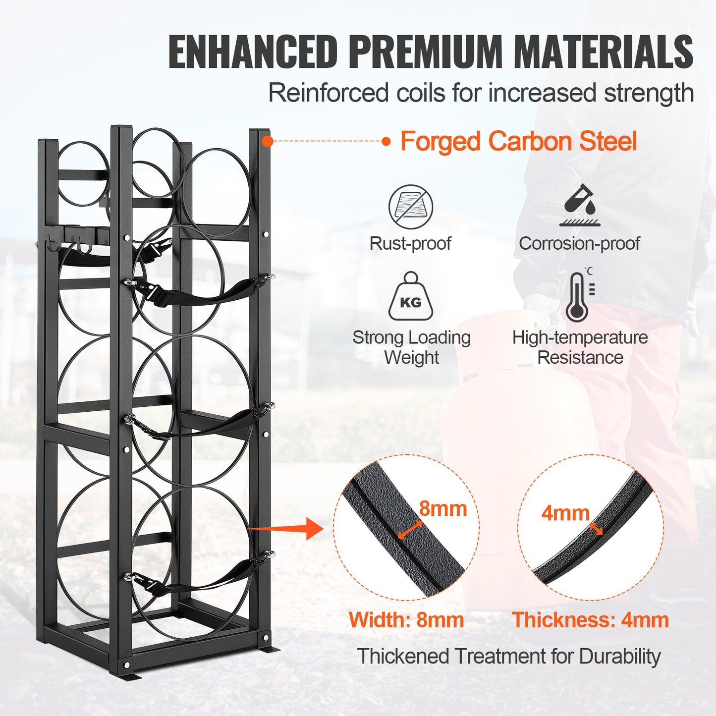 Refrigerant Tank Rack, with 2 x 30lbs and Other 3 Small Bottle Tanks, Cylinder Tank Rack 12.79x12.99x47.12 in, Refrigerant Cylinder Rack and Holders for Freon, Gases, Oxygen, Nitrogen - Image 3