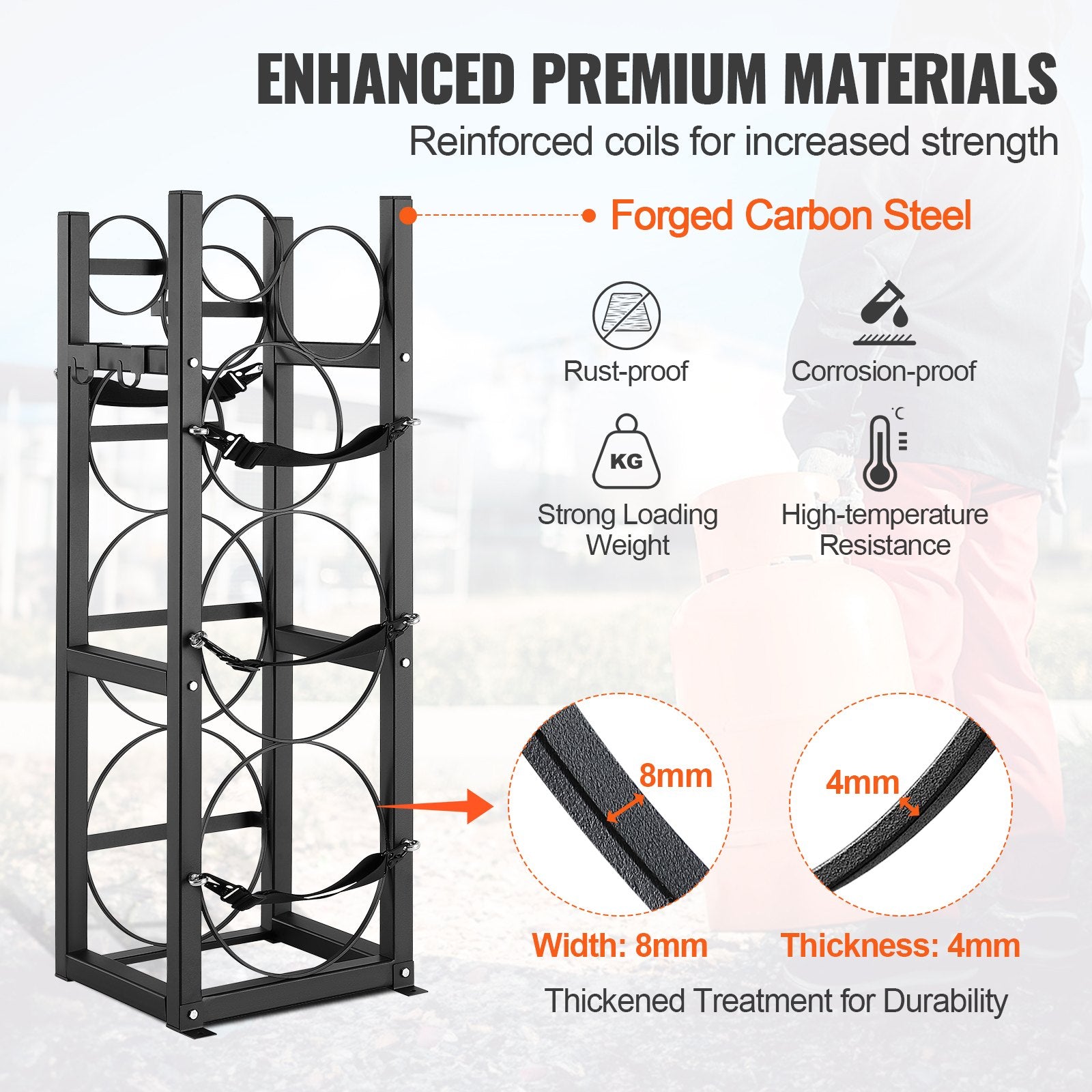 Refrigerant Tank Rack, with 2 x 30lbs and Other 3 Small Bottle Tanks, Cylinder Tank Rack 12.79x12.99x47.12 in, Refrigerant Cylinder Rack and Holders for Freon, Gases, Oxygen, Nitrogen - Image 3