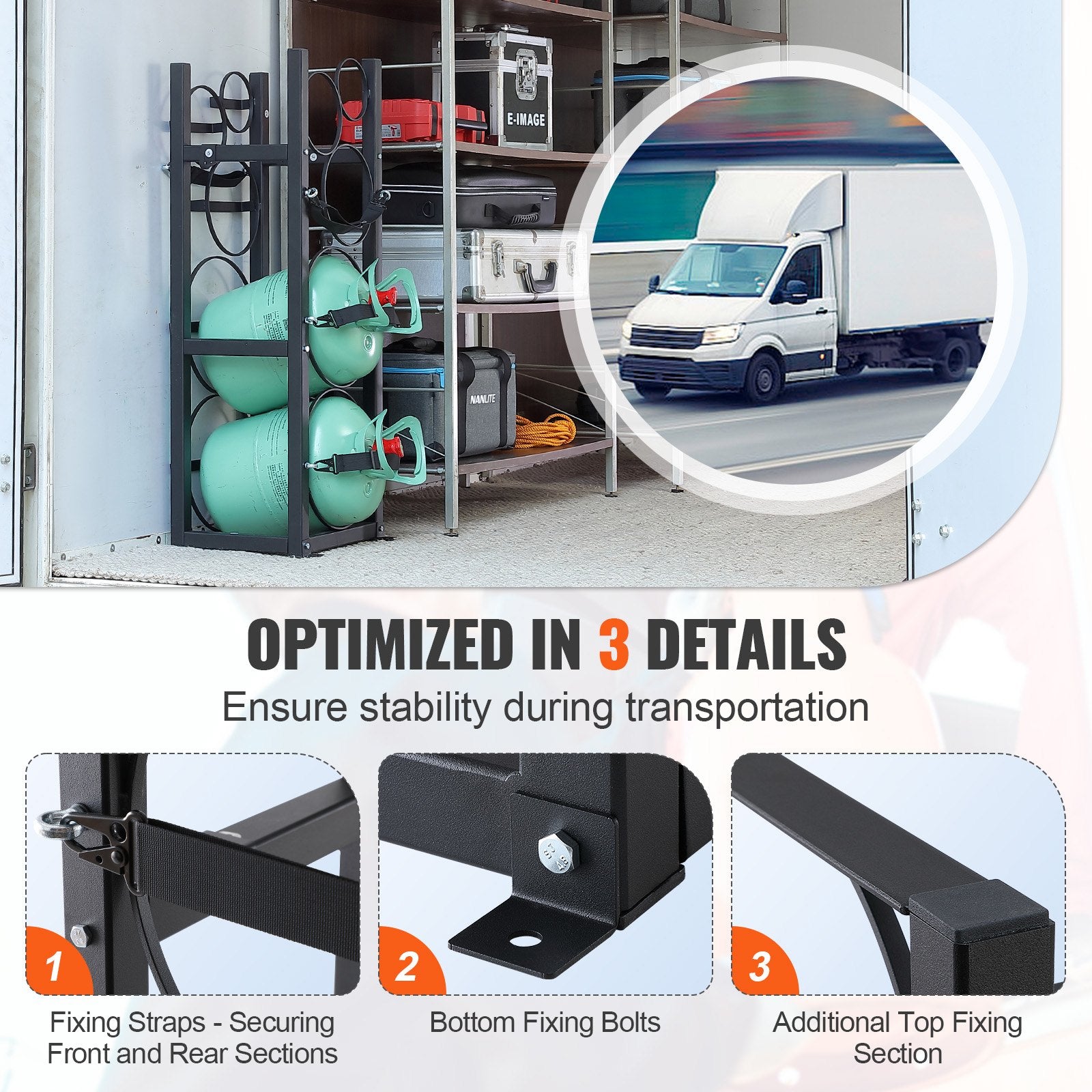 Refrigerant Tank Rack, with 2 x 30lbs and Other 3 Small Bottle Tanks, Cylinder Tank Rack 12.79x12.99x47.12 in, Refrigerant Cylinder Rack and Holders for Freon, Gases, Oxygen, Nitrogen - Image 4