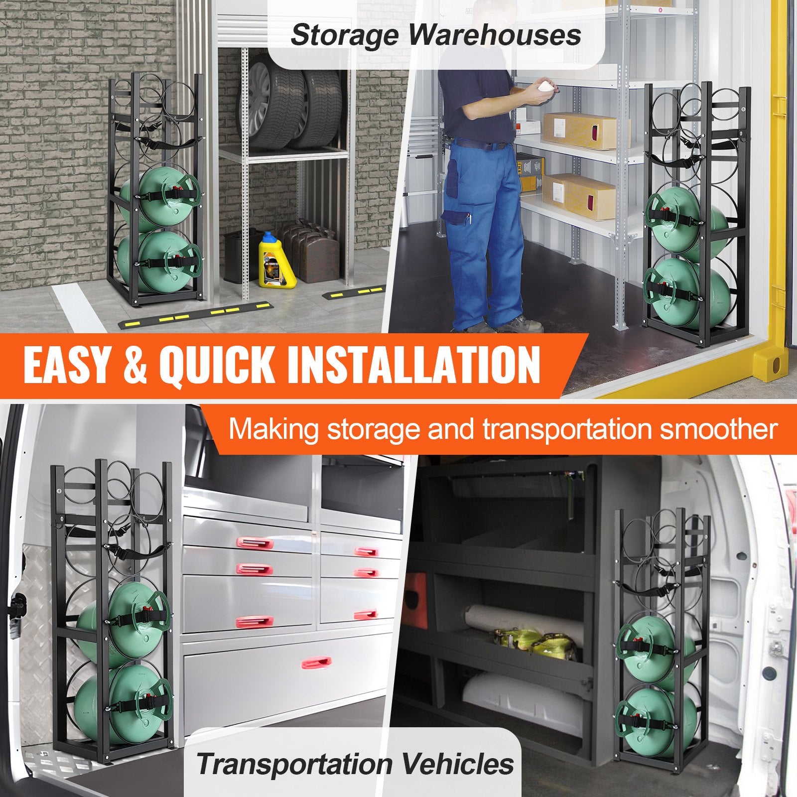 Refrigerant Tank Rack, with 2 x 30lbs and Other 3 Small Bottle Tanks, Cylinder Tank Rack 12.79x12.99x47.12 in, Refrigerant Cylinder Rack and Holders for Freon, Gases, Oxygen, Nitrogen - Image 6