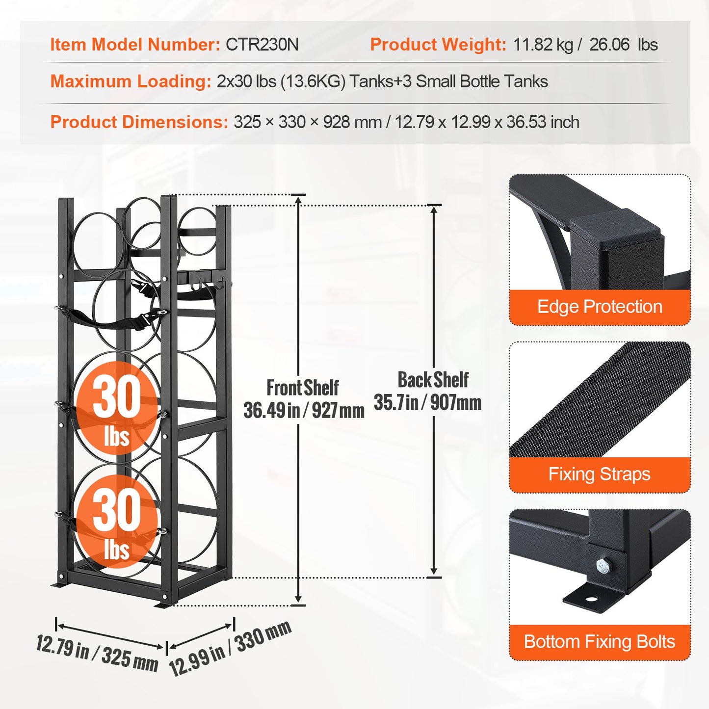 Refrigerant Tank Rack, with 2 x 30lbs and Other 3 Small Bottle Tanks, Cylinder Tank Rack 12.79x12.99x47.12 in, Refrigerant Cylinder Rack and Holders for Freon, Gases, Oxygen, Nitrogen - Image 7