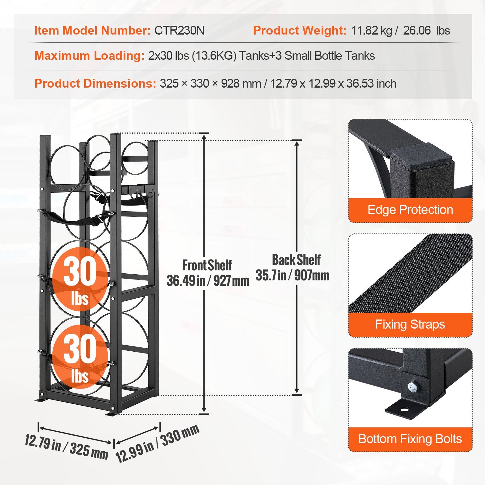 Refrigerant Tank Rack, with 2 x 30lbs and Other 3 Small Bottle Tanks, Cylinder Tank Rack 12.79x12.99x47.12 in, Refrigerant Cylinder Rack and Holders for Freon, Gases, Oxygen, Nitrogen - Image 7