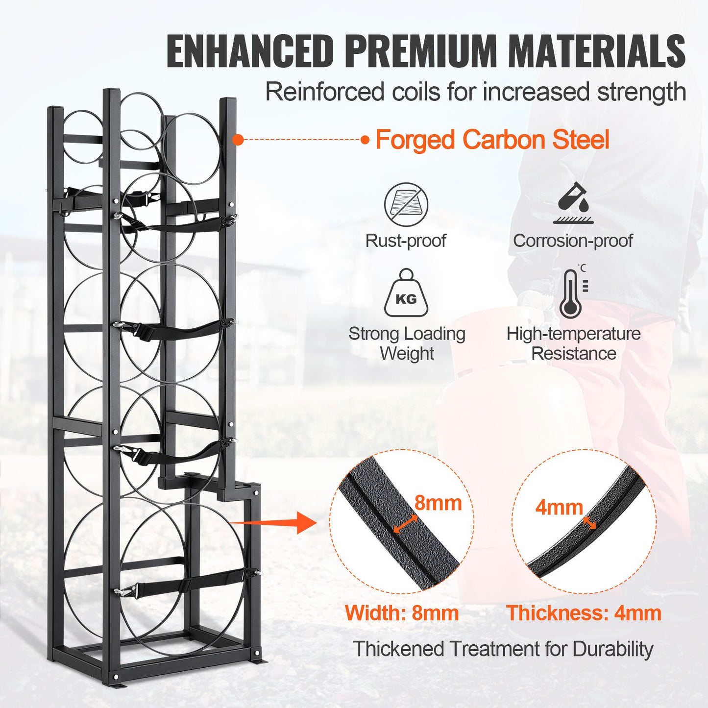 Refrigerant Tank Rack, with 1 x 50lb, 2 x 30lb and Other 3 Small Bottle Tanks, Cylinder Tank Rack 15.55x12.99x49.8 in, Refrigerant Cylinder Rack and Holders for Freon, Gases, Oxygen, Nitrogen - Image 3